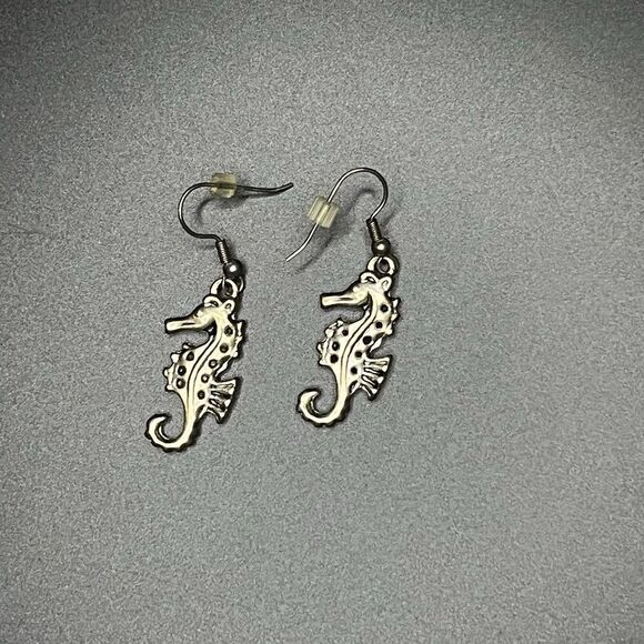 Seahorse Earrings 925 Sterling Silver Wire Drop 2-1/2" Ocean Water - Picture 1 of 5